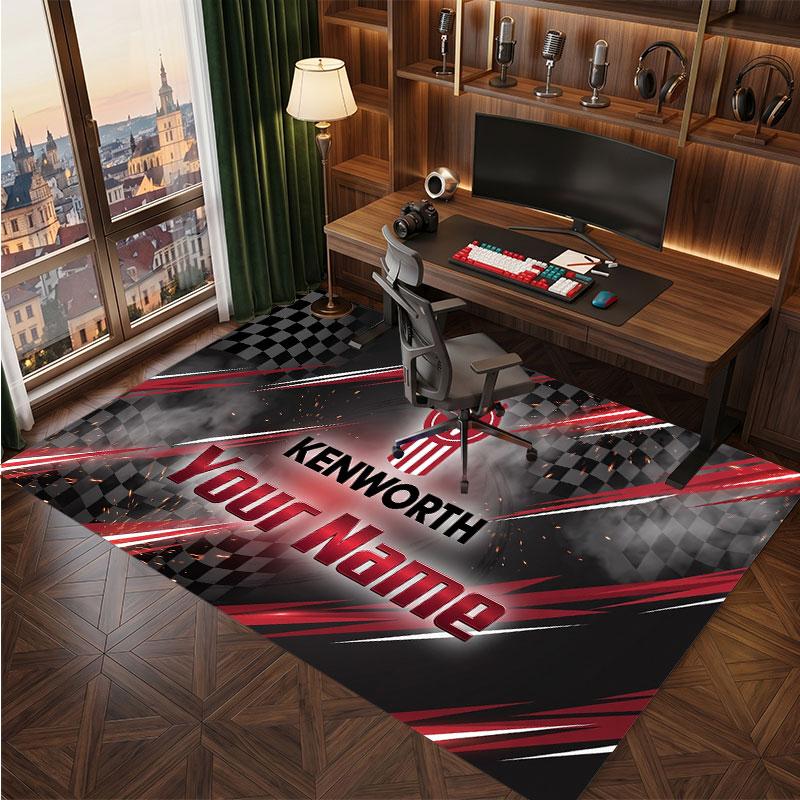 Kenworth Personalized Crystal Velvet Carpet, Customized Name Text Soft Anti‑Slip Rug for Living Room Bedroom