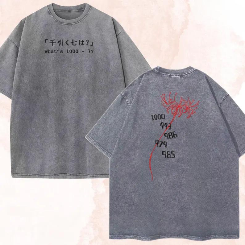 

Anime Tokyo Ghoul Kaneki Ken 1000-7 Printed Tee Men Women Cotton Tshirts Vintage Washed T-shirt Harajuku Manga Oversized T Shirt XXL серый