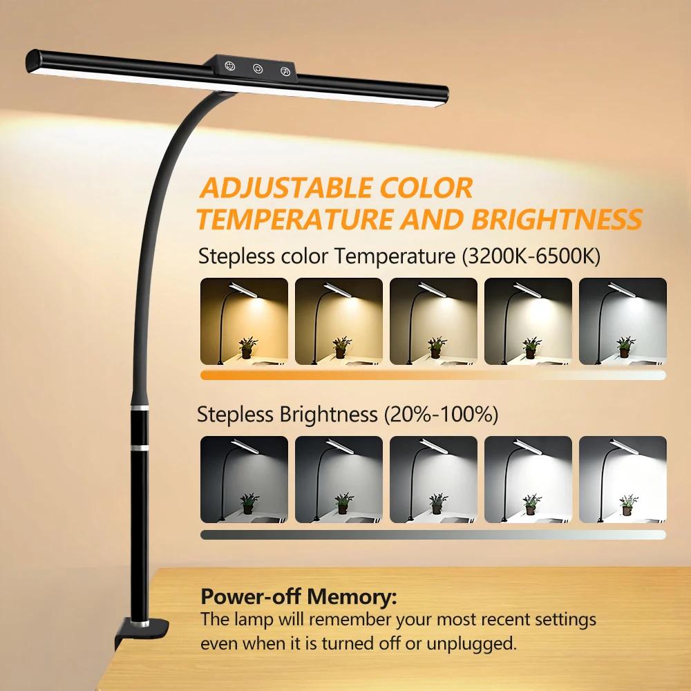 LED Touch Control Eye-Caring Clamp Desk Lamp for Office Home 5 Color Stepless Dimming 10W Eye-Care Architect Table Lamp PC Light