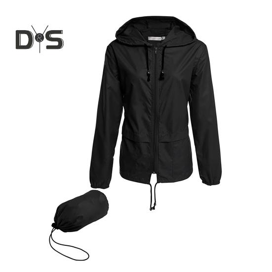 Giacca antipioggia da donna, leggera, comoda, casual, per campeggio, escursionismo, con cappuccio, impermeabile, foderata, antivento, con tasche