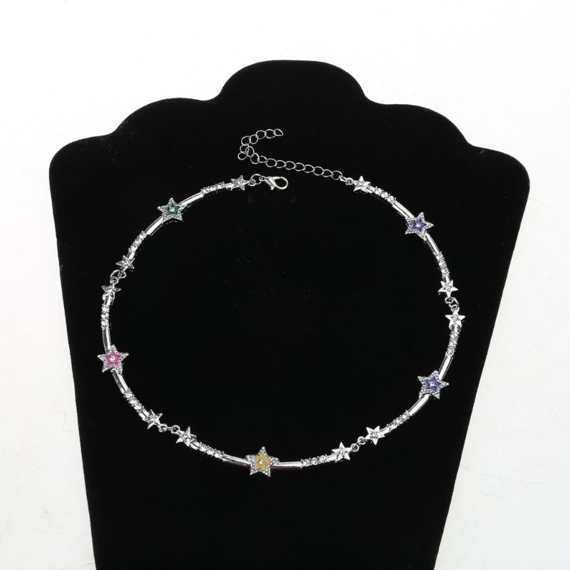 Five-pointed Star Aesthetic Necklace Diamonds Inlay Simple Clavicle Chain Women Girls Wedding Jewelry Birthday Gift