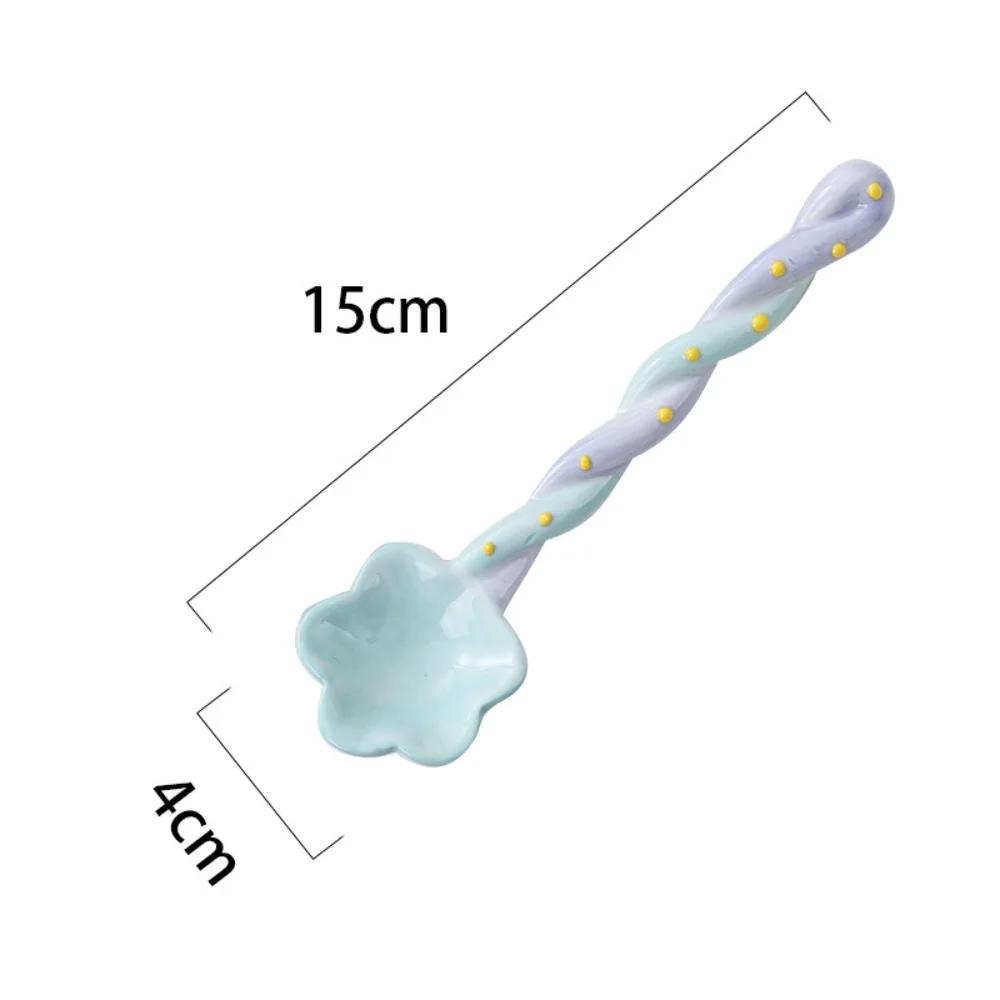 

Cute Stirring Spoons Ceramic Long-handled Scoop Household Kitchen High Appearance Level Hand Painted Flower Shaped Coffee Spoons