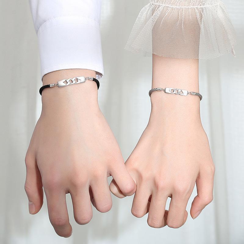Original Couple Bracelet A Pair of Diamond-encrusted Korean Version Niche Design Cold Wind Woven Rope Versatile