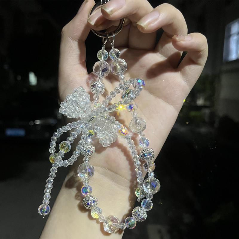 Cute Pearl Lucky Bow Phone Strap Rhinestone Handheld Chain Exquisite Pendant