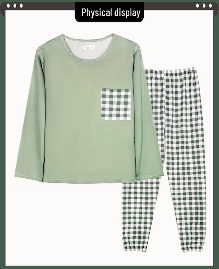 Women's Blue Plaid Long Sleeve Pajamas, Imitation Cotton, Loose & Comfortable, Perfect for Spring/Autumn, Versatile for Home or Outdoors