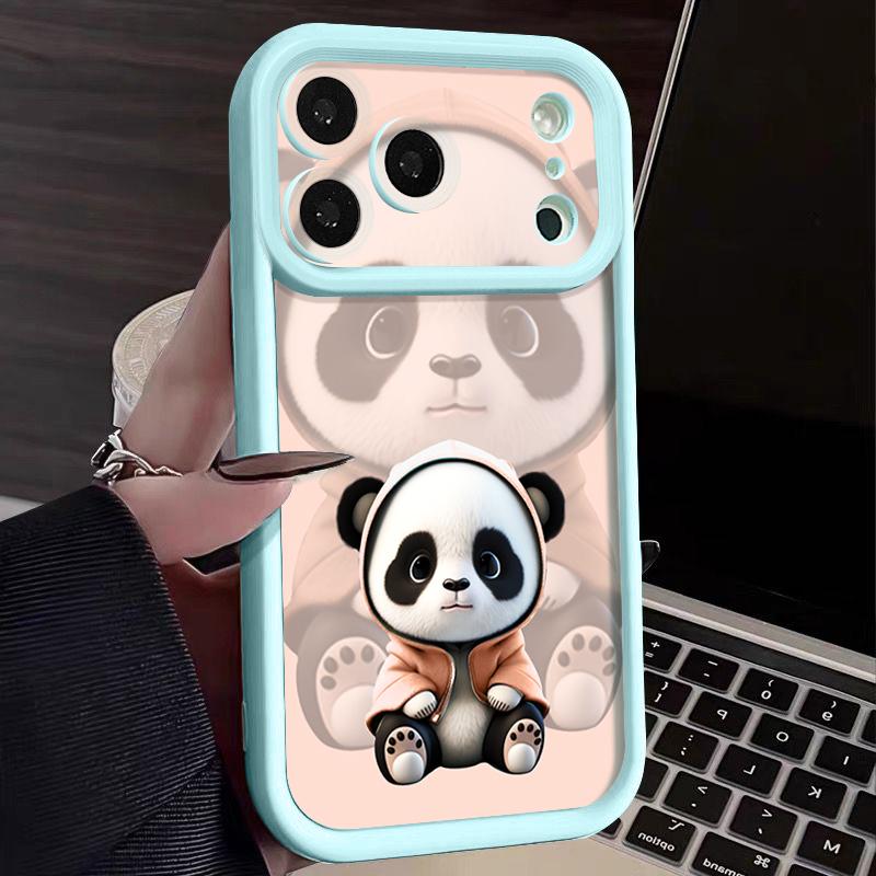 Black Coat Panda Pattern Case For iPhone 17 Pro Max Funda Shockproof Bumper Cover For iPhone 16 Pro Max 15 14 13 12 11 Air 16E
