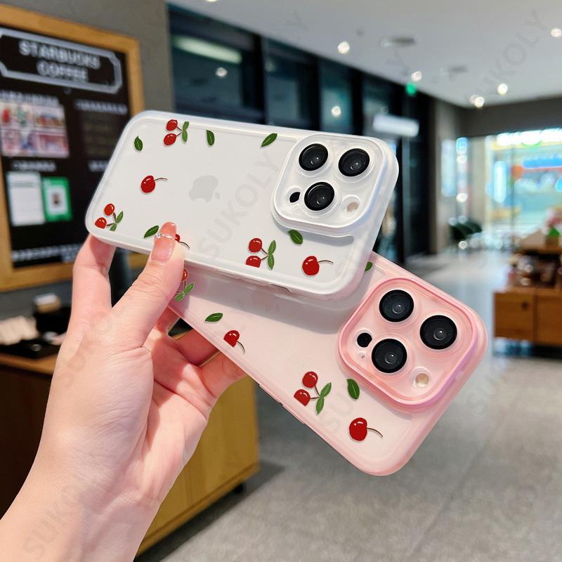 Husa de protectie pentru telefon cu lentile cu imprimare Cherry Blueberry pentru iPhone 16 15 Pro Max 14 Plus 13 Pro 12 11, rezistenta la socuri, cu culoarea fructelor, husa transparenta din silicon