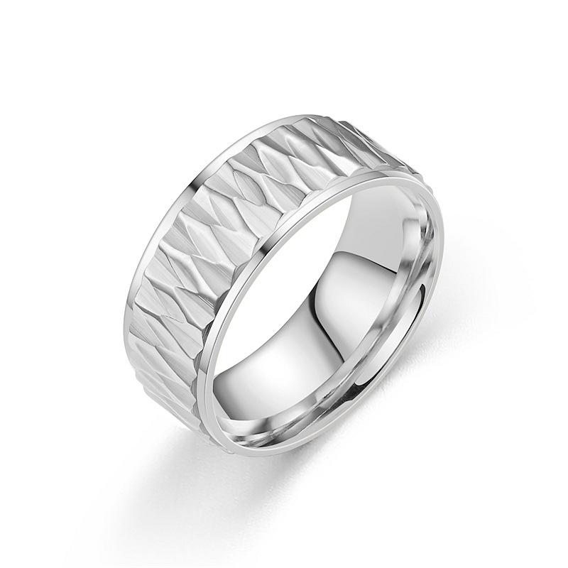 Men's Fashion Rhombus Carved Titanium Steel Ring - High-End Cold Style, Couple's Jewelry