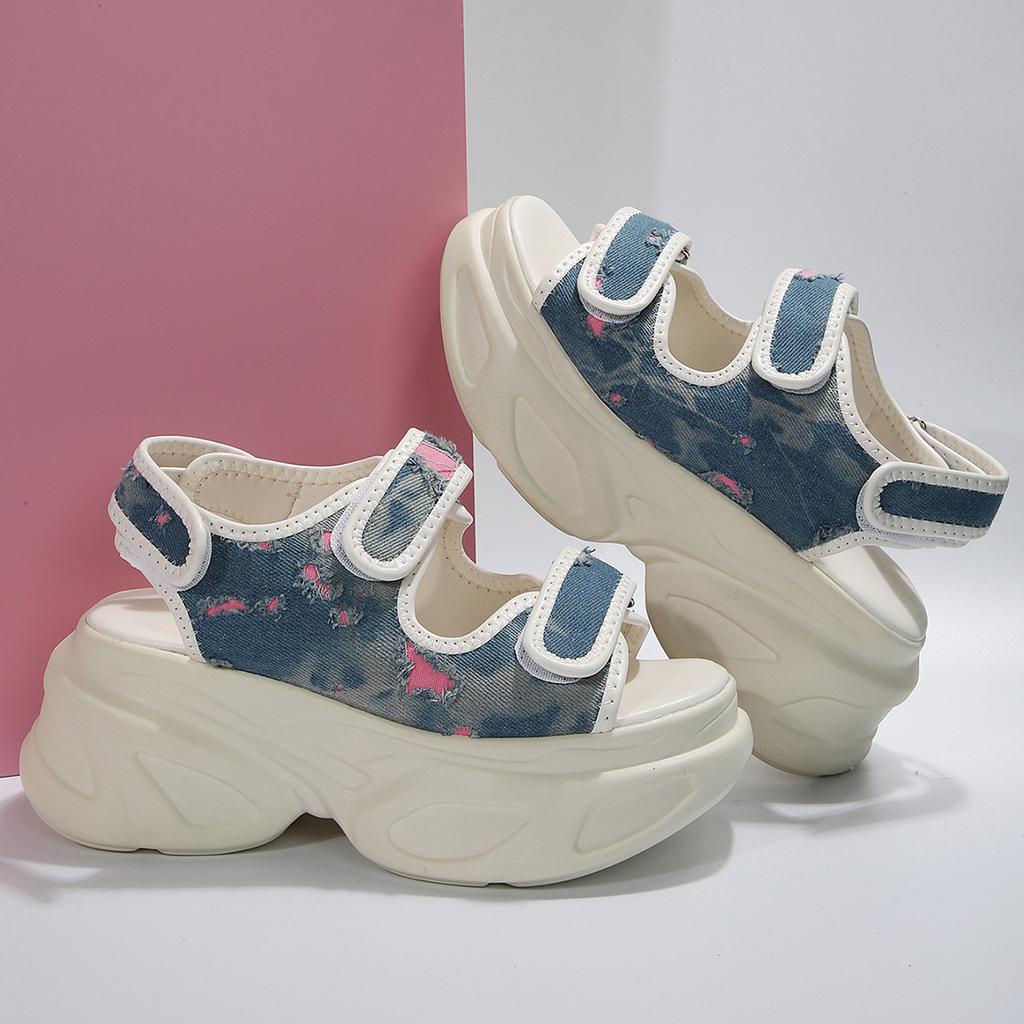 2024 Letnie Codzienne Sportowe Sandały Damskie Gruba Podeszwa Studenckie Odkryte Palce Rzymskie Damskie Sandały Buty Plażowe Platforma Projektant