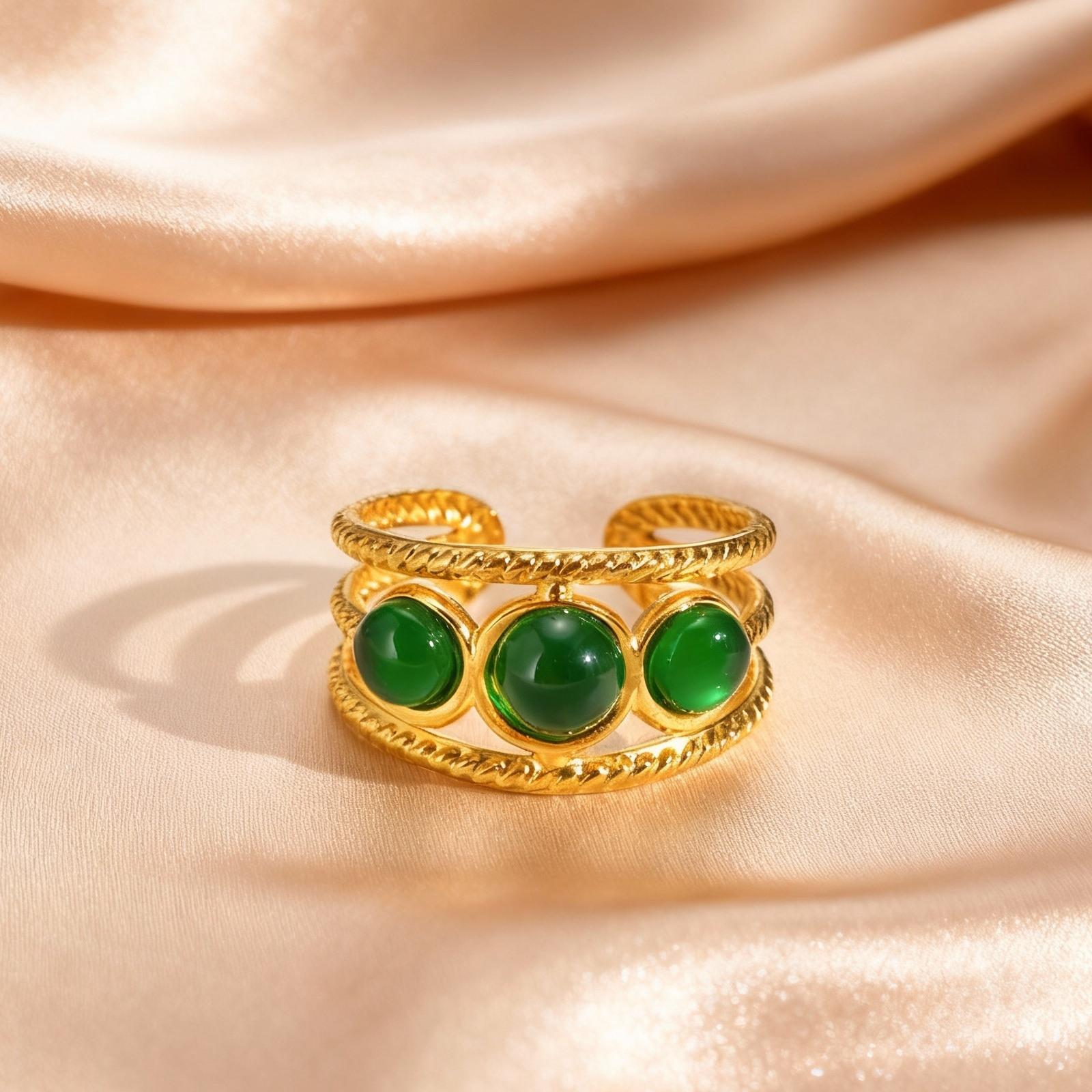 

Women s Stainless Steel Finger Jewelry Bohemian Stylish Green Natural Stone Twist Texture Multi-layer Rings for Party Daily Wear