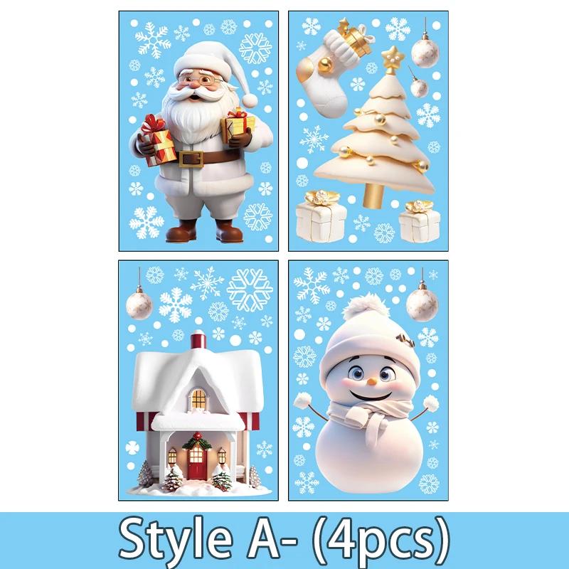 

Cartoon Santa Claus Snowman Snowflake Christmas Wall Stickers Glass Window Electrostatic Wall Decals PVC Sticker Home Room Decor