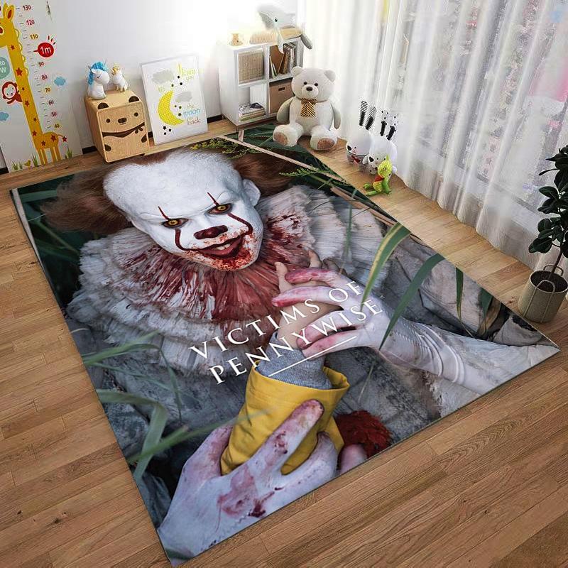 Horror-Themed Clown Costume Pattern Carpet with Dark Vintage Style Background Suitable for use as an anti-slip for room and bedroom sofas