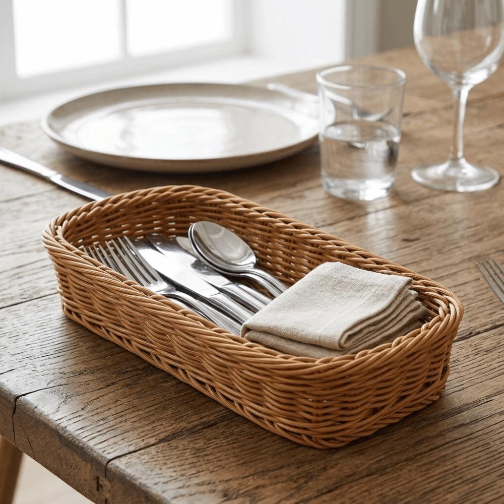 Rectangular Flatware Holder Hollow Design Kitchen Basket Breathable Organizer Holder Home Storage 25*10*6cm