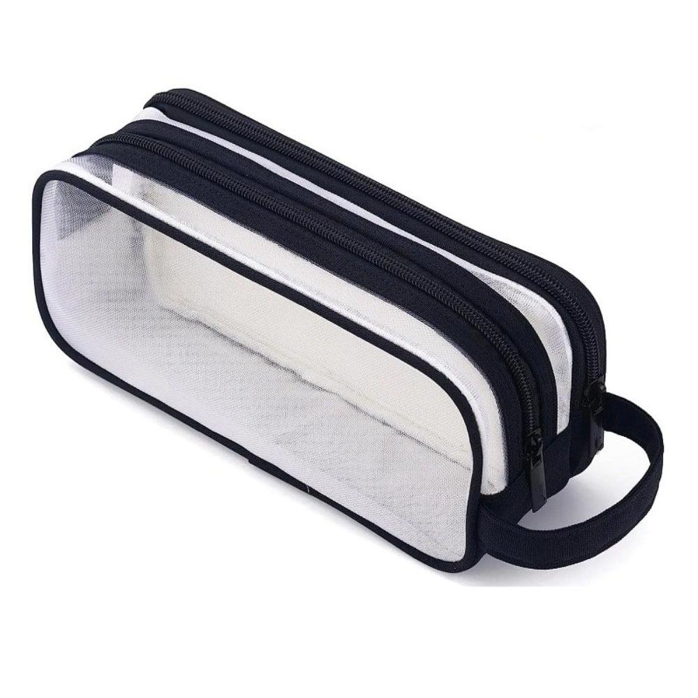 Large Grid Mesh Pencil Case Two Compartment Marker Pouch Stationery Organizer Multi-Color Zipper Closure Pencil Bag
