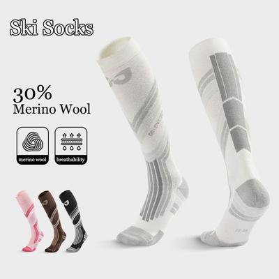 Skisocken für Herren, Damen, Warme Skisocken aus Baumwolle, Thermo-Wintersocken mit Polsterung, Kniestrümpfe, Skisocken für den Winter, Snowboarden