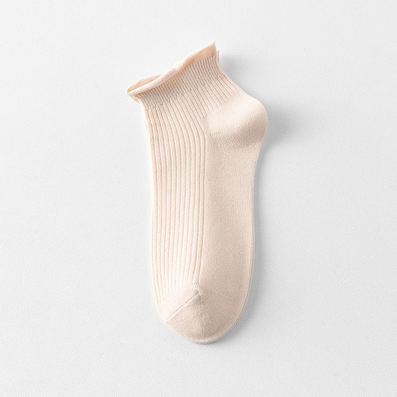 Women's Rolled-up Short Socks for Spring and Summer, Thin Solid Color Cotton Socks, Simple and Versatile, Mesh Breathable Short Socks