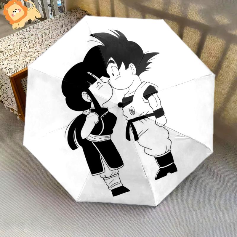 1 PC Automatic Folding Umbrella - Cute Cartoon Son Goku Pattern Portable Foldable Design With 8 Ribs Christmas Birthday Gifts