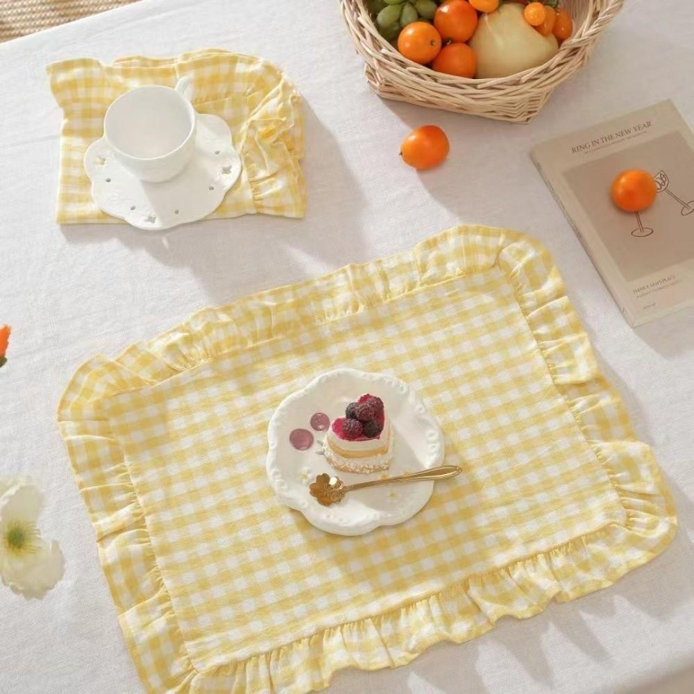 Rüschen-Wärmeisolierende Matte Streifen-Gitter Tischmatte Waschbarer Untersetzer Frühstück