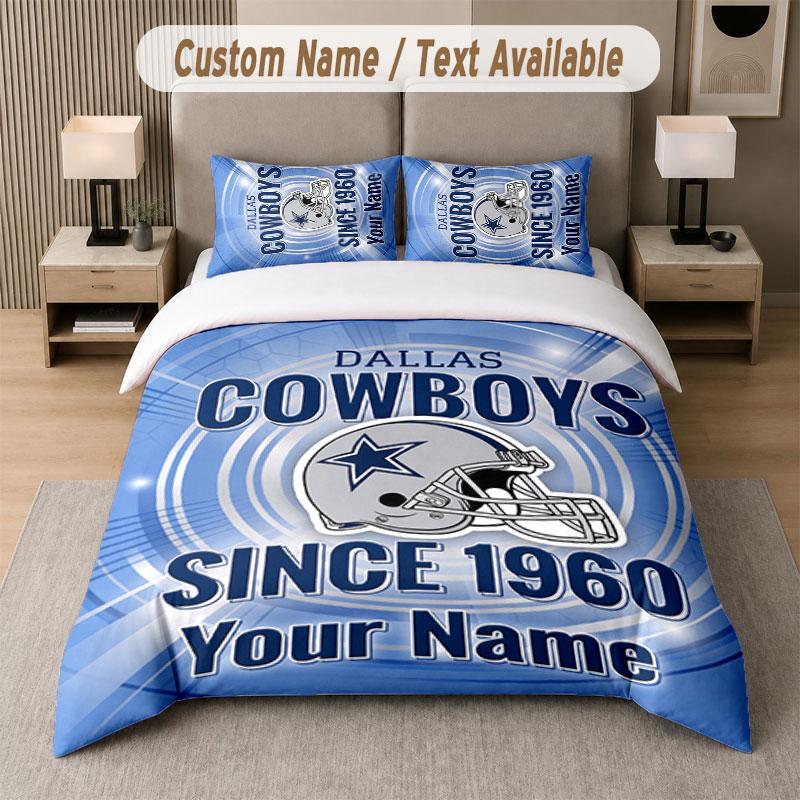 Custom Bedding Set Dallas Cowboys Pattern, Print Name Text 1 Duvet Cover Plus 2 Pillowcases Home Textile