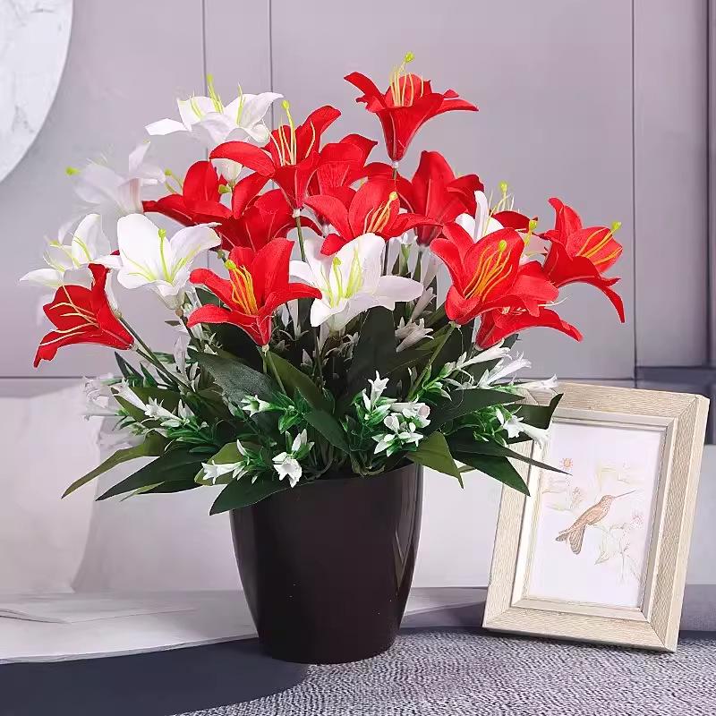 Silk Lily Flower Set - Decorative Artificial Bouquet for Living Room & Dining Table