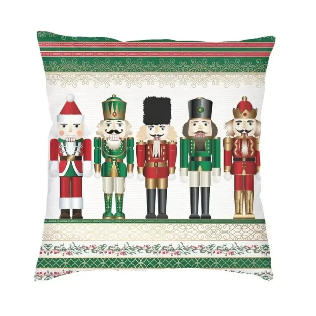 Nutcracker Soldier Toy Christmas Gift Cushion Cover Sofa Home Decorative Square Pillow Case 45x45cm