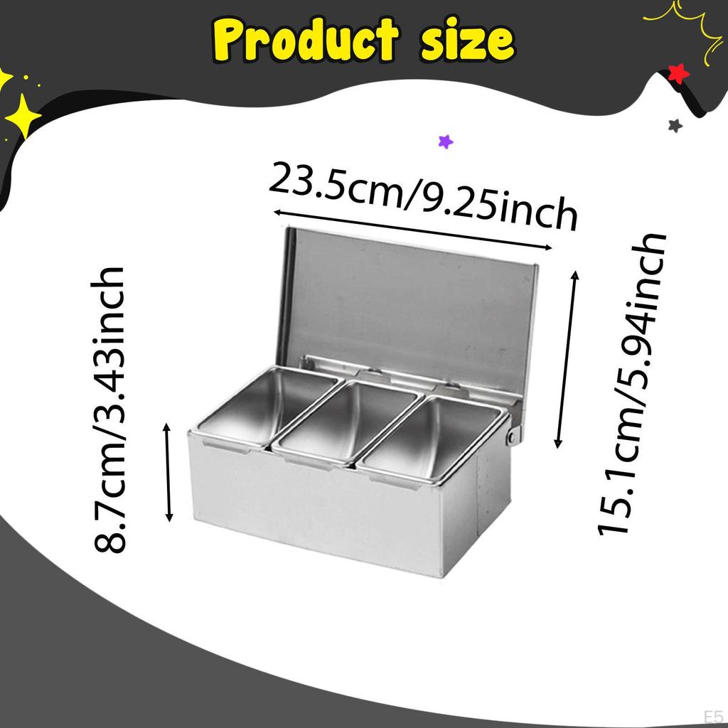 Condiment Server Stainless Steel Kitchen Organizer Tray Seasoning Box Dispenser Spice Container