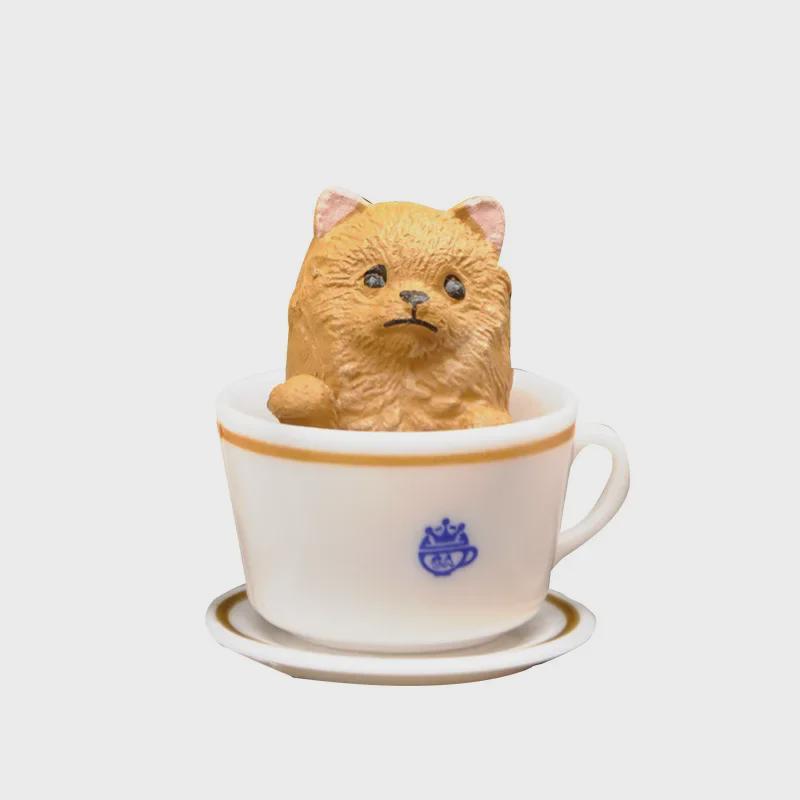Shiba Inu Teacup Dog & Tiger Ornament - Coffee Cup Puppy Doll for Desktop Decoration