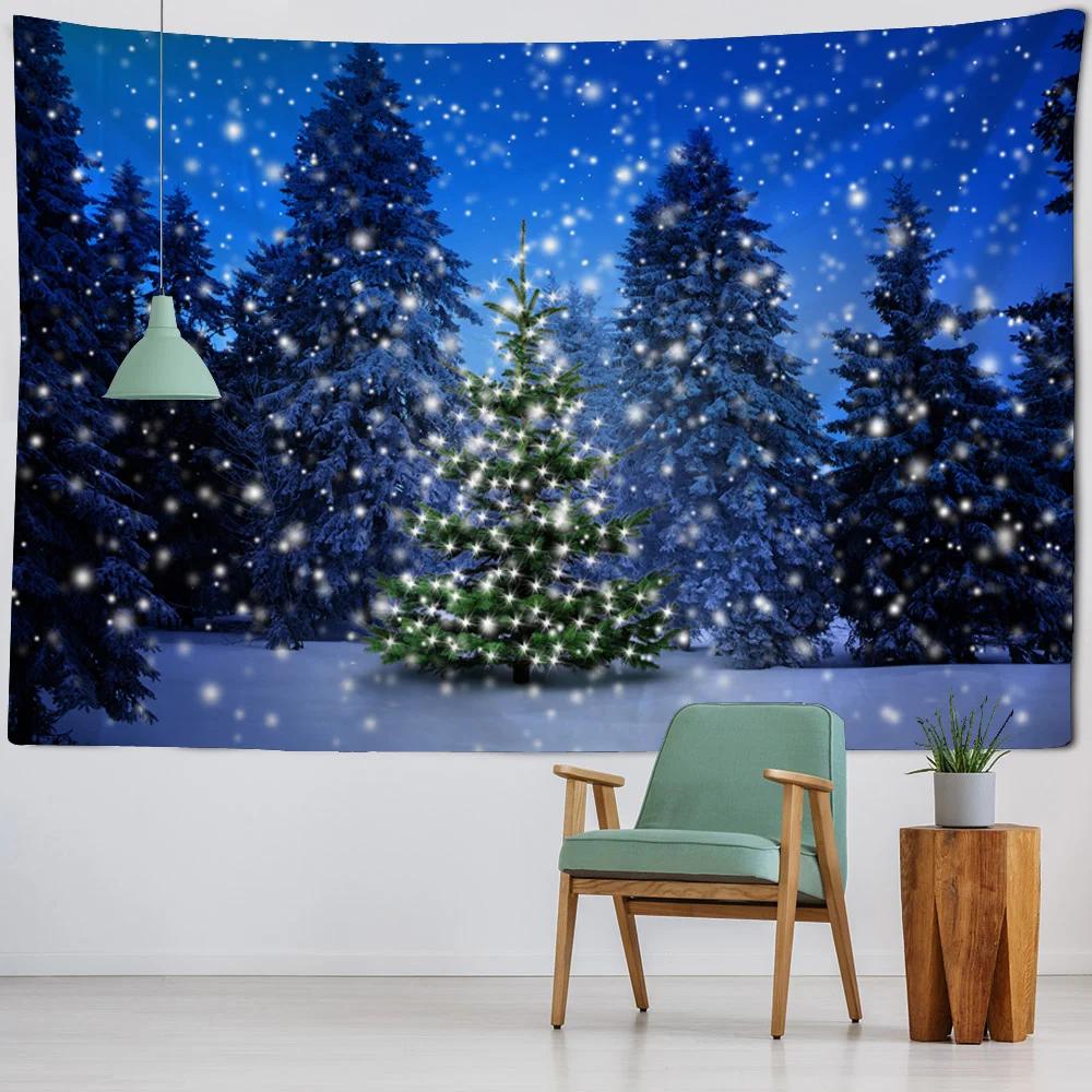 Kış Sabahı Ren Geyiği kardan adam Noel Ağacı Duvar Asılı Goblen Noel Duvar Asılı Ağaç Duvar Asılı Muhteşem Noel Ağacı Şömine Hediyeler