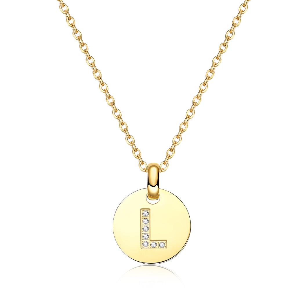 Round 14K Gold Plated Cubic Zirconia Initial Necklace A-Z Letter Dainty Pendant Necklaces for Women
