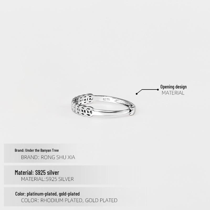Inel retro din argint S925 pentru femei: Design de monede care atrage bogăția, stil de nișă la modă reglabil