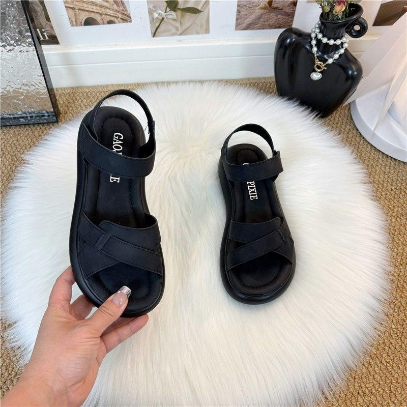 

Flat bottom upper foot comfortable summer women s Velcro super versatile soft sole not tired foot sandals 40 чёрный