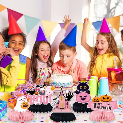 9pcs Pink Halloween Honeycomb Ornament In 1set Perfect for Holiday and Halloween Party Decoration Supplies