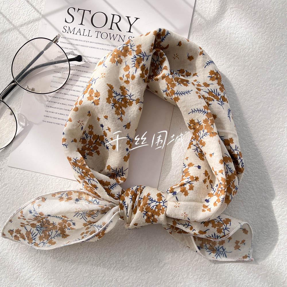 Silk Scarf Small Square Scarf Women'S Cotton And Linen Scarf Fresh Small Floral Encrypted Decorative Retro Headband Exquisite