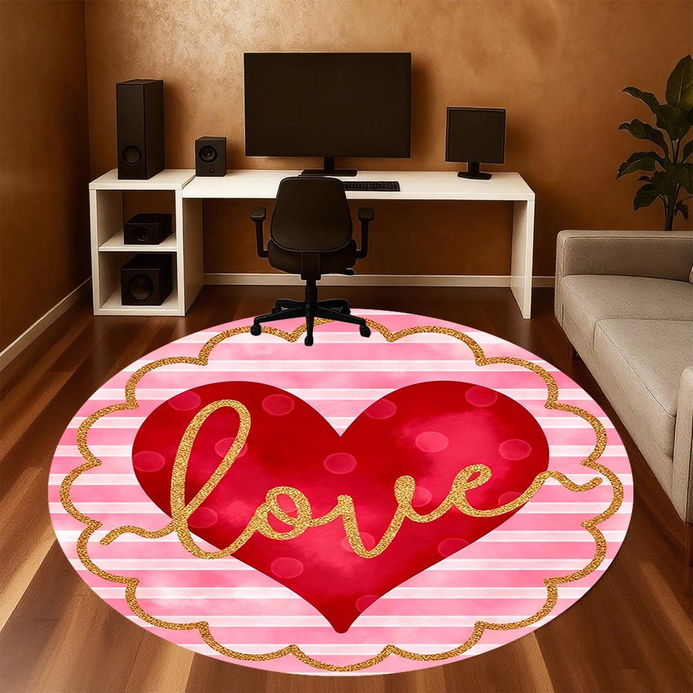 1pc love heart Round Chair mat office Area Rug - Non-Slip, Floor Mat for Office, Bedroom, Ideal home decor gift p0105037