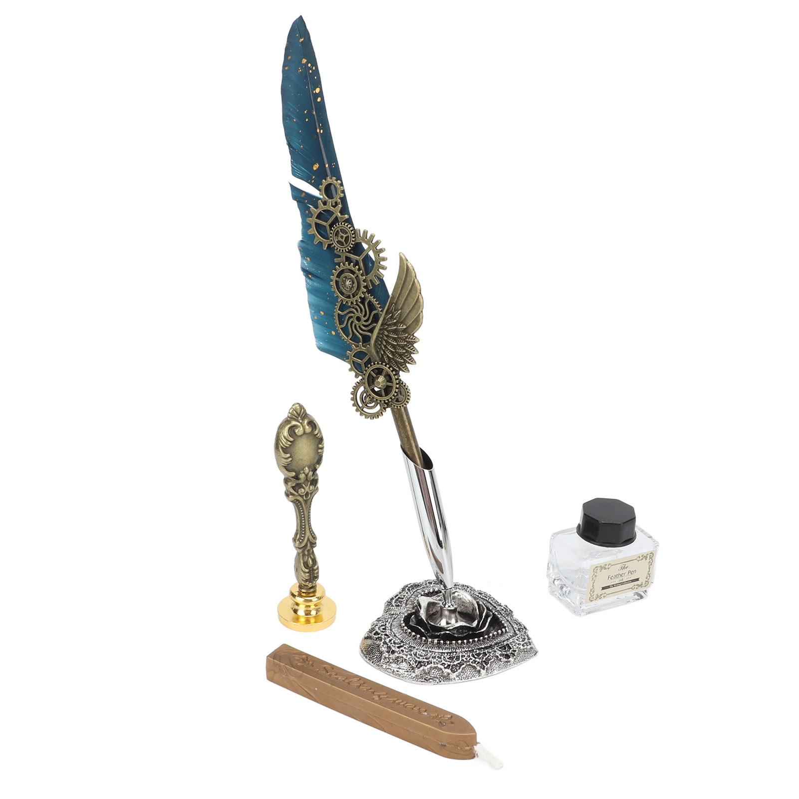 

Quill Pen Set Metal Penholder Retro Elegant Clear Engraving Flat Nib 1 to 5mmCelsius0.04 to 0.20in Writing Dip Pen Kit