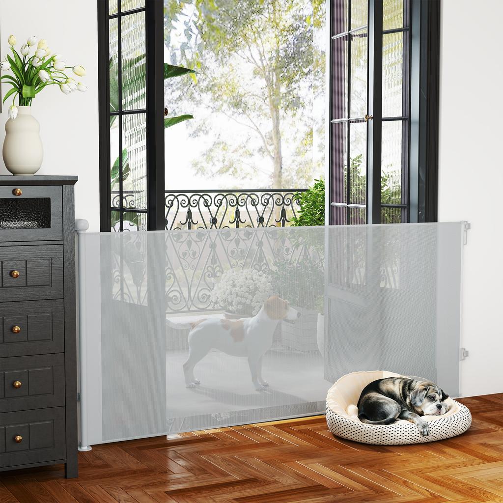Retractable Stair Gate Extends Up To 180 Cm Wide, Dog Gate for Doorways, Stairways, Hallways, Grey