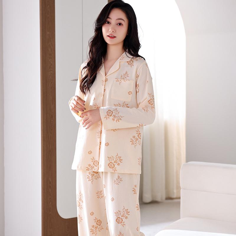 Pure Cotton Pajamas Women'S Long-Sleeved Cotton Loungewear Set That Can Be Worn Outside In Autumn And Winter