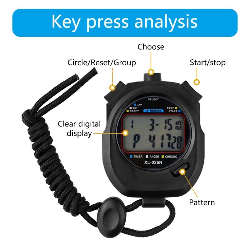 Double Screen Digital Stopwatches with 10 Lap Recorder Sweatproof Design Lightweight ABS Material for Athletic Timing