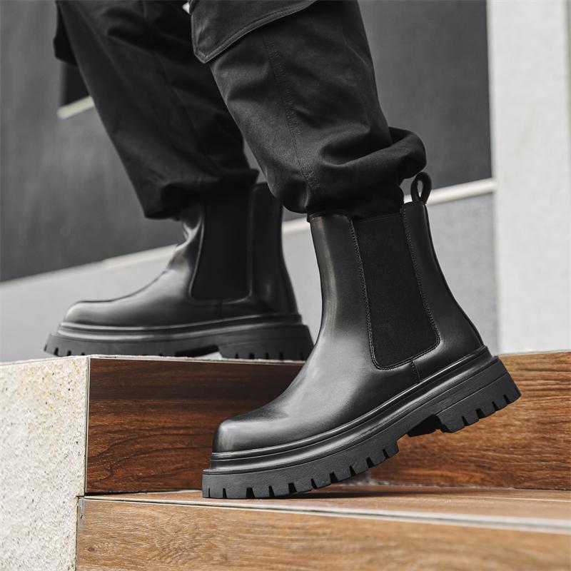 Fashion Handmade All-match Men Motocross Boots Outdoor Leather Mens Slip On Boots Platform Shoes Luxury Brand Men Winter Ankle Boots
