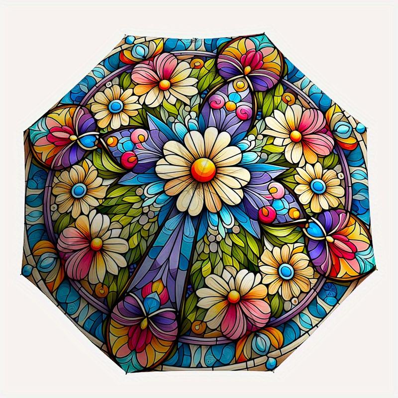 Stained Glass Floral Butterfly Panel - Vibrant Artwork for Home Decor Umbrella, Christmas Gift Y111