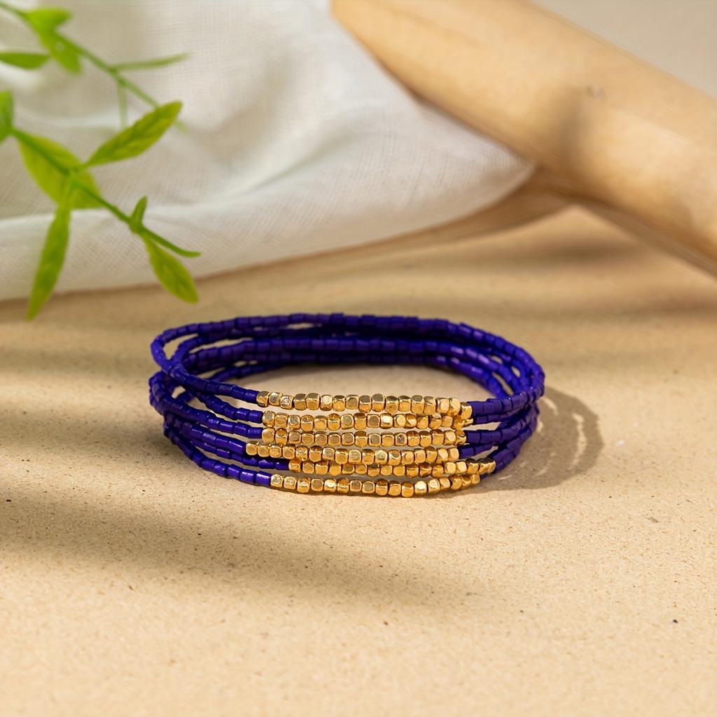 6 Stück/Set Bohemian Gestapeltes Perlenarmband Set Mehrfarbig Reiskorn Urlaubsstil Handketten Schmuck Kleines Geschenk Goldener Platz