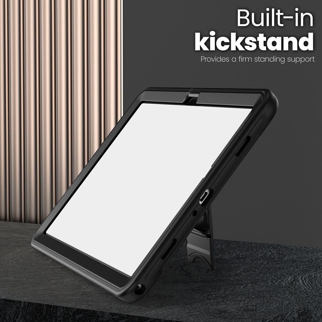 For Samsung Galaxy Tab A11+ / A9+ Case Hidden Zinc Alloy Kickstand PC + TPE Tablet Cover with Shoulder Strap