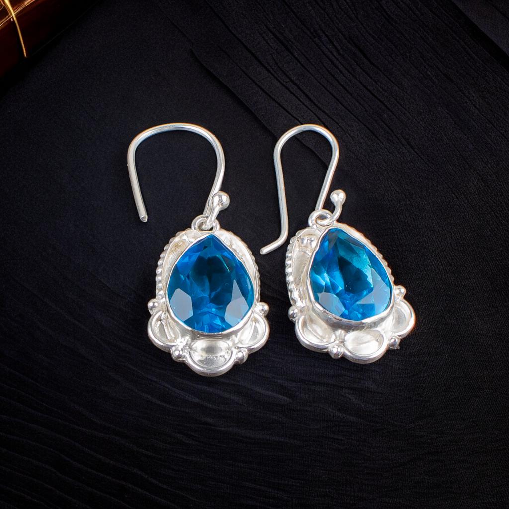 925 Sterling Silber Schweizer Blautopas Edelstein Elegante Ohrringe Für Jubiläum EE-41-8