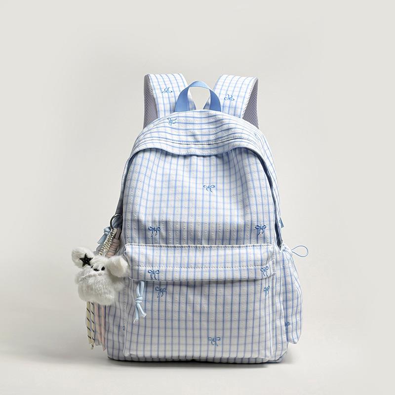 Schoolbag Plaid Schoolbag Female Korean Version Ins Literary Backpack Junior High School High School Students Large Capacity Leisure High Value