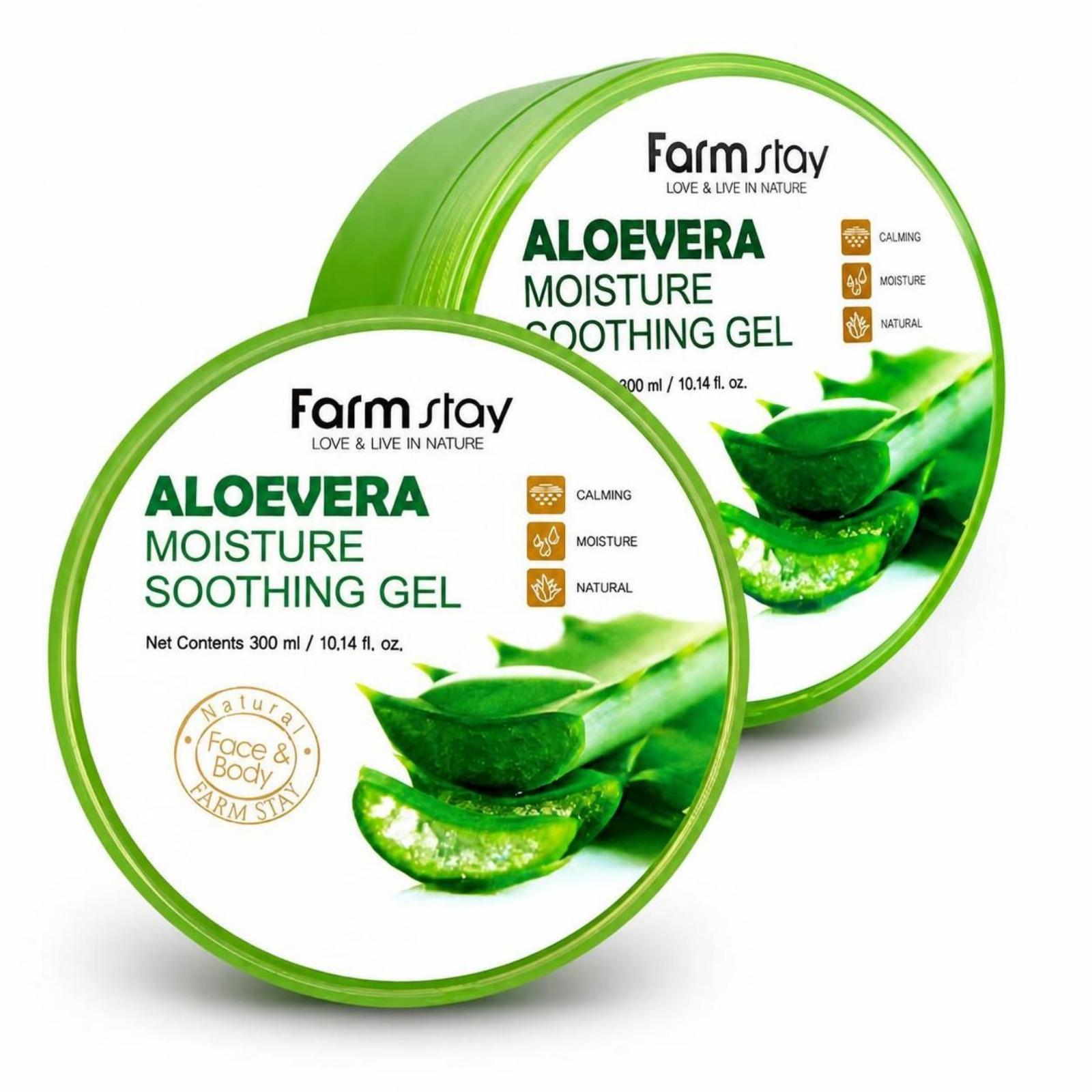 FARMSTAY Aloe Vera Moisture Soothing Gel 300ml × 2 Pack Hydrating Cooling Gel
