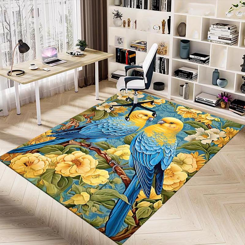 1 Stück Papageien Blumen Rutschfester Teppich für Büro & Wohnzimmer & Schlafzimmer & Esszimmer - Flach- Weich & Gemustert, Lebendige Farben-W300