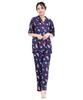 SAZAC Cosmic Hangyodon Shirt Powder Stretch Short Sleeve and Long Pants Loungewear Pajamas, Fabric, Women's Set, (Navy/M/SAN1953)