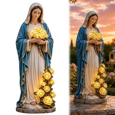 Weatherproof Resin Virgin Mary Statue Battery Operated Garden Light  Home Garden Ornament