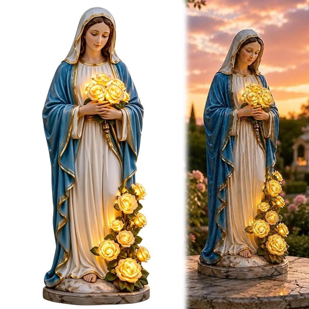 Weatherproof Resin Virgin Mary Statue Battery Operated Garden Light  Catholic Garden Decor