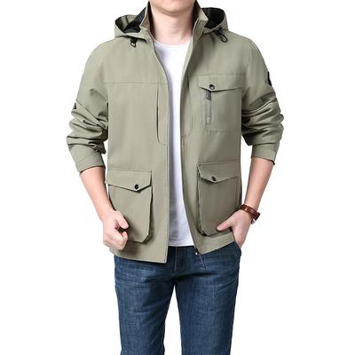 Spring and Autumn Outdoor Loose Large Size Middle-aged and Young Men's Jackets Removable Hood Waterproof Jacket Casual Windbreaker Outerwear